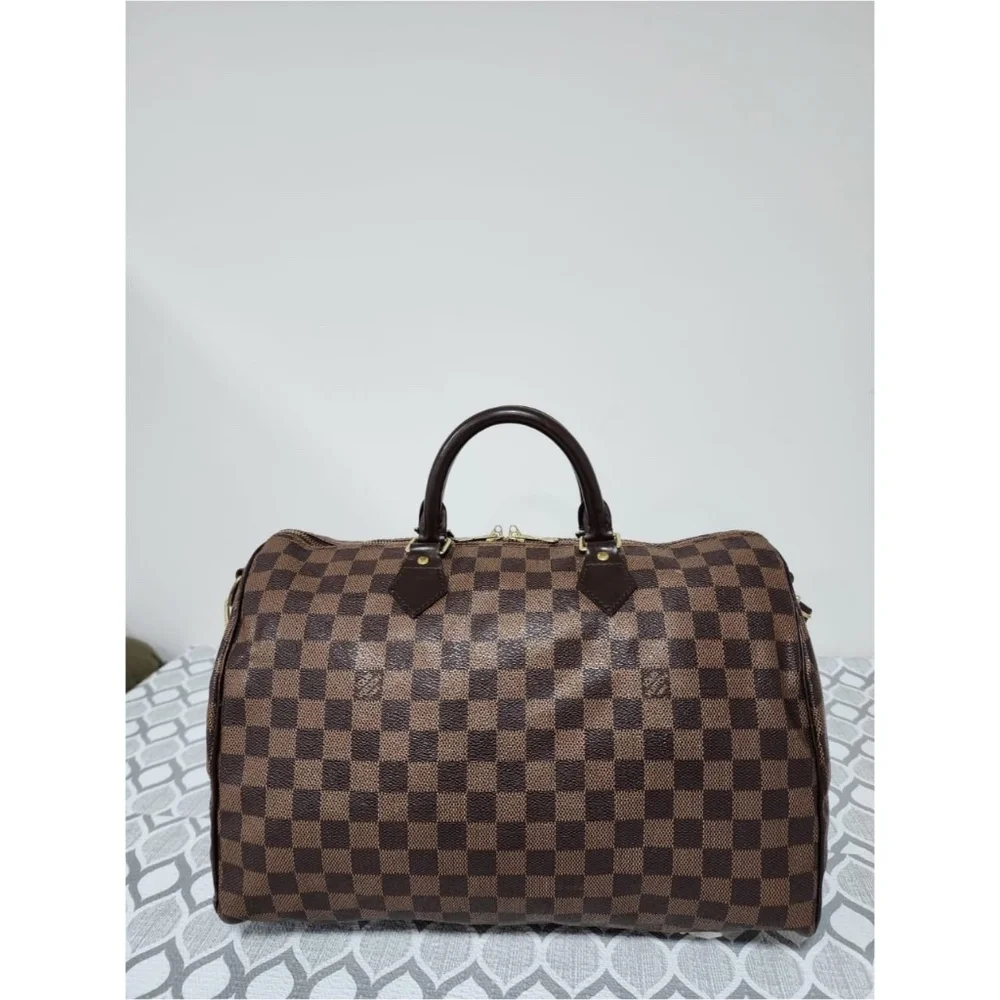 Authentic LOUIS VUITTON Damier Canvas Speedy Bandouliere 35 Bag Brown